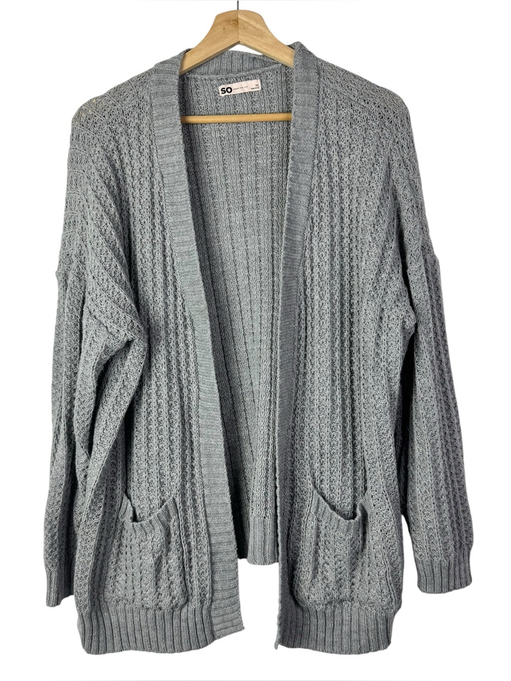 SO Medium Gray Chunky Knit Oversized Cardigan Sweater XL